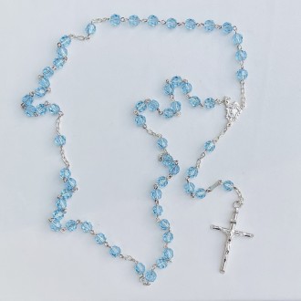 Rosario in argento e cristallo celeste mm 6