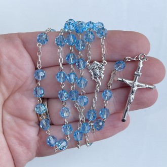 Rosary in silver and light blue crystal 6 mm 2