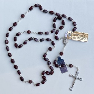 Rosary in silver and coconut wood beads