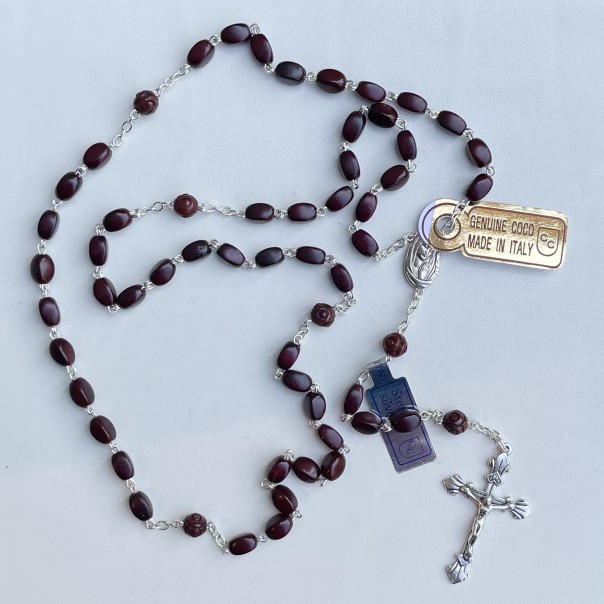 Collana Rosario In Legno Naturale Con Croce – Per Comunione, Battesimo, Cresima – Regalo Religioso