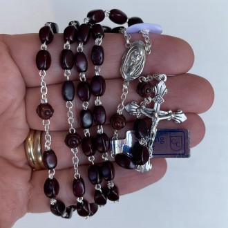 Rosary in silver and coconut wood beads 2