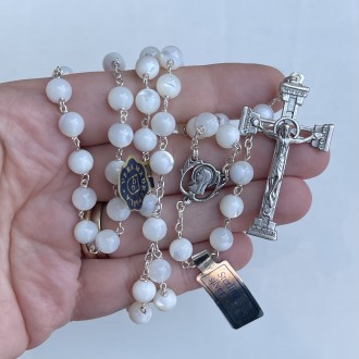 Silver and mother of pearl rosary mm 7