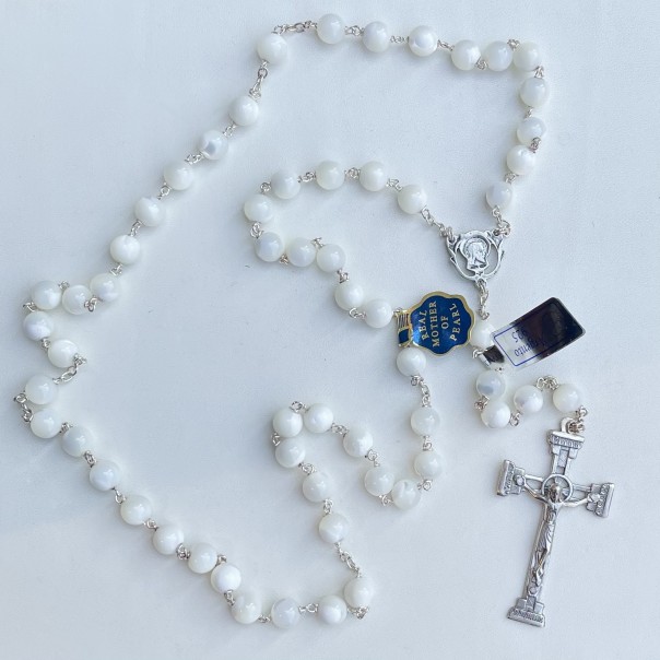 Silver and mother of pearl rosary mm 7