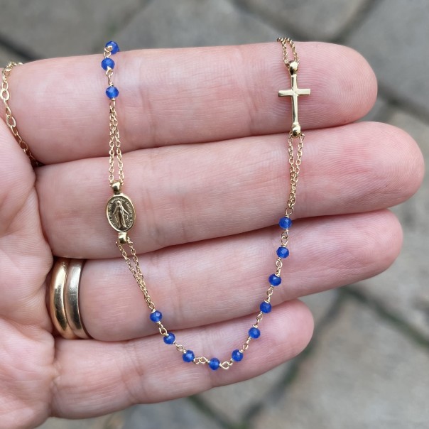 Rosario da collo in oro 18 kt e zaffiri blue
