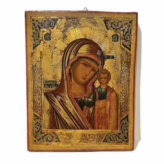Antique Madonna of Kazan Engraved Icon