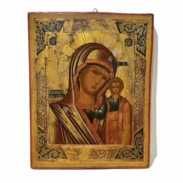 Antique Madonna of Kazan Engraved Icon