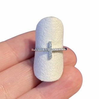Cross ring with cubic zirconia and silver
