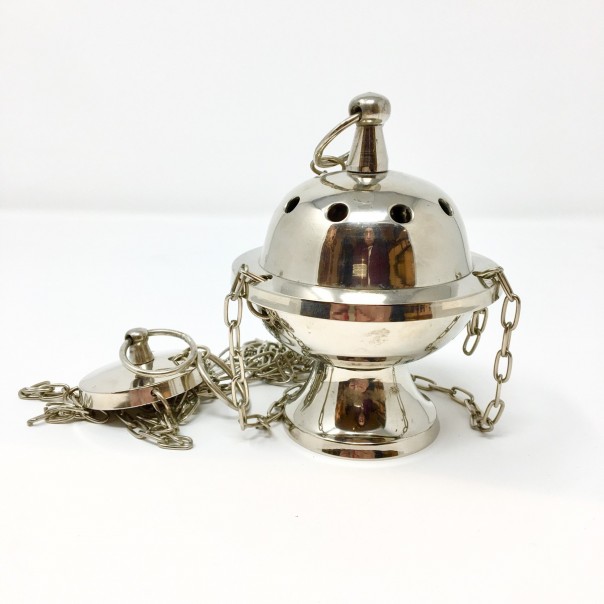 Small nickel-plated brass thurible
