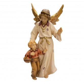Guardian angel with child in wood 12 cm