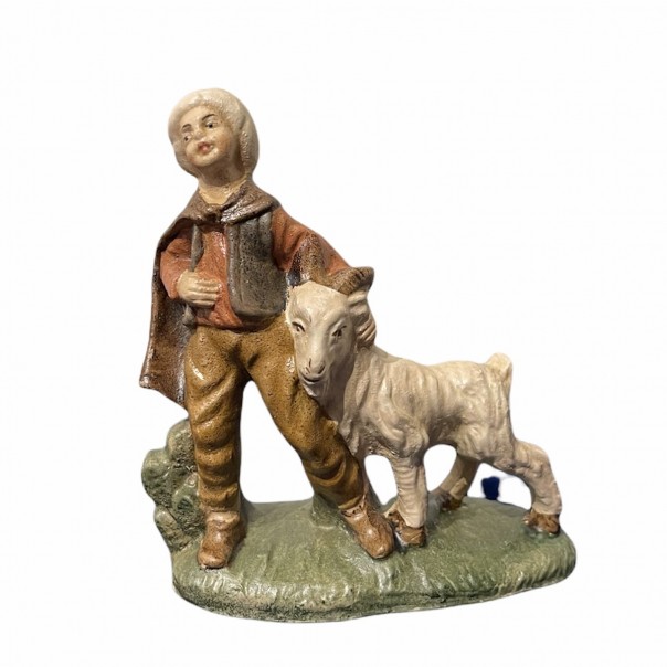 Shepherd with goat -paper mache- 10 cm, Nativity scenes in papier-mâché