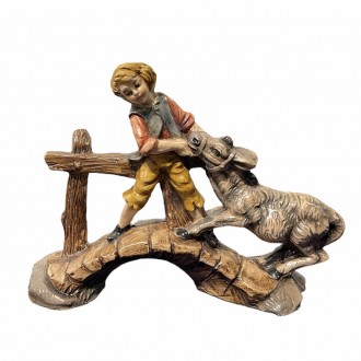 Shepherd with donkey -paper mache- 10 cm, Nativity scenes in papier-mâché