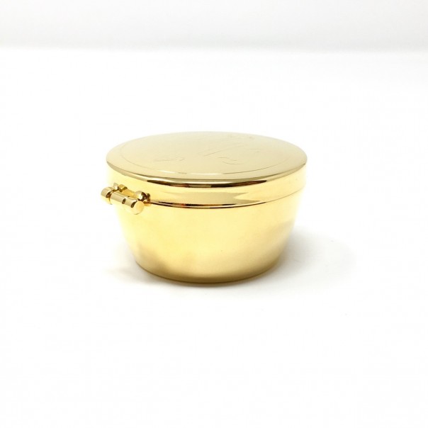 Teca in ottone dorato con simbolo IHS alta