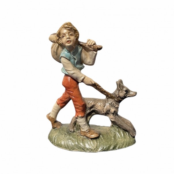 Shepherd with dog and bundle-papier-mâché - 10 cm, Nativity scenes in
