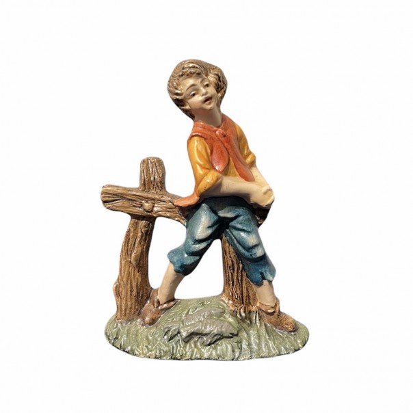 Shepherd on the fence -paper mache- 10 cm, Nativity scenes in
