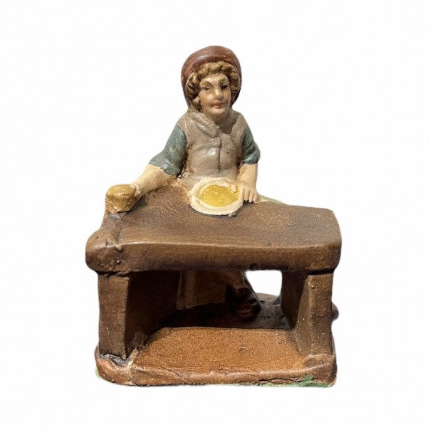 Uomo al tavolo -cartapesta- 10 cm, Presepi in cartapesta