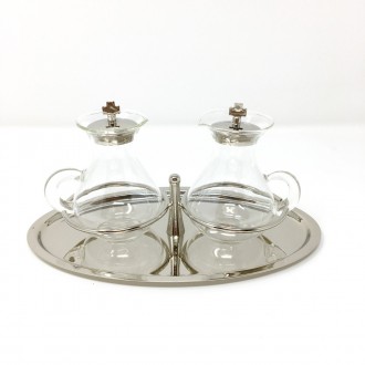 Complete nickel-plated brass cruets