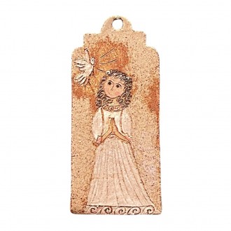 Female confirmation holy card, Tania stoneware