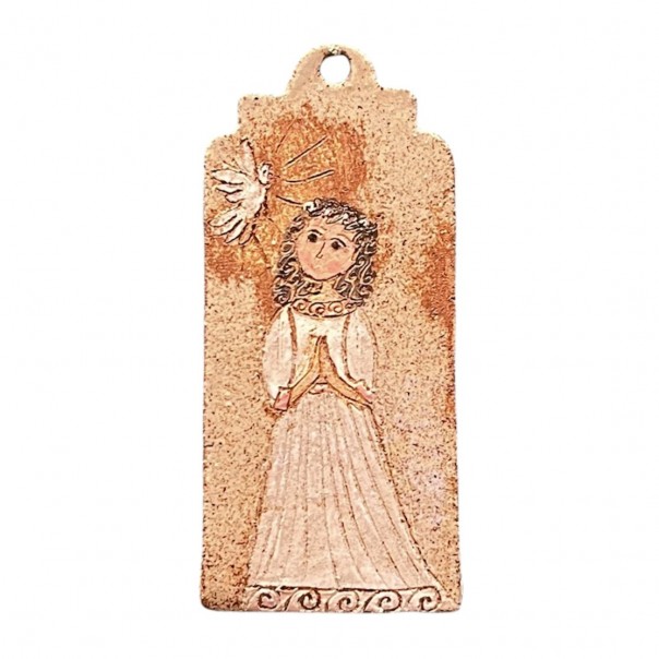 Female confirmation holy card, Tania stoneware