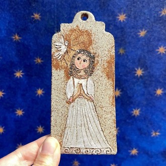 Female confirmation holy card, Tania stoneware 2