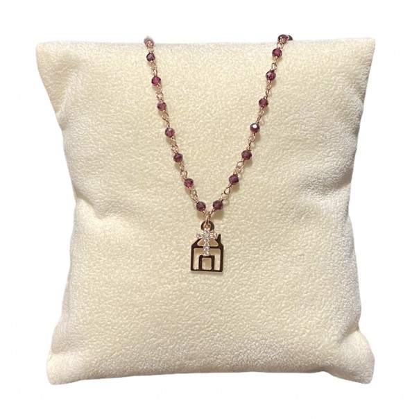 Necklace "The living house" garnet, gold silver chains