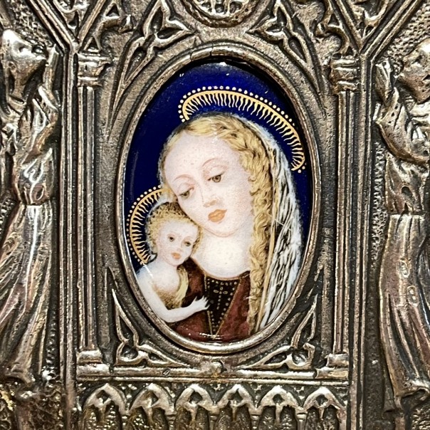 Holy water font in 800 silver fire enamel