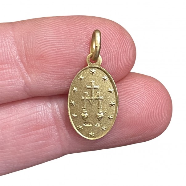 Gilded Miraculous Medal minted with fired enamel