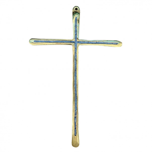 Croce sottile in bronzo con smalto a fuoco