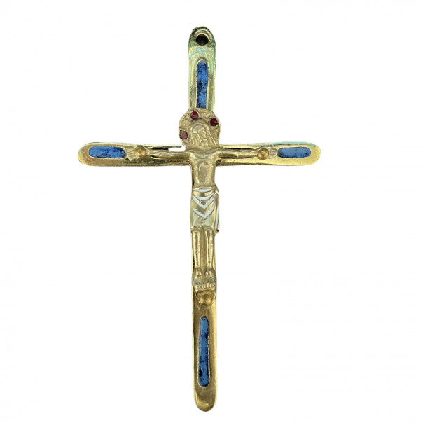 Crucifix Thin bronze cross with fire enamel