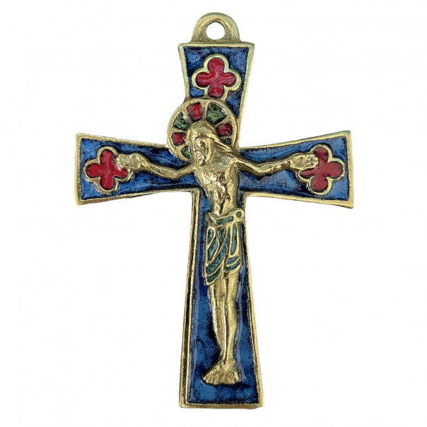 Medieval Enameled Bronze Crucifix