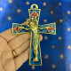 Crucifix médiéval bronze cross with fire enamel