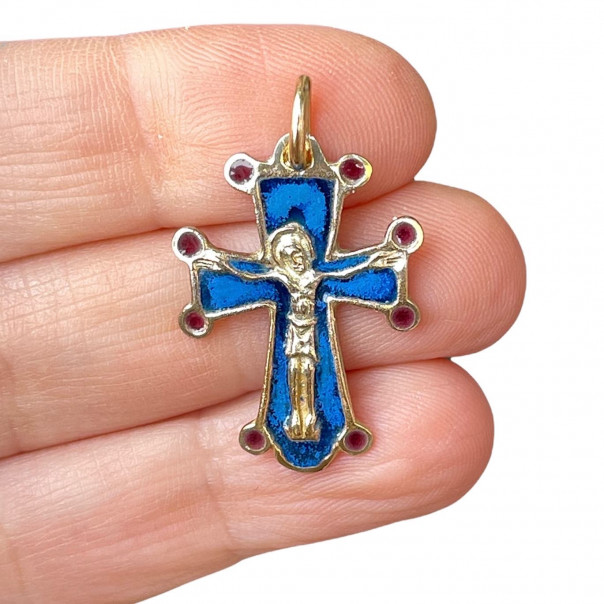 Romanesque cross pendant in bronze enamel