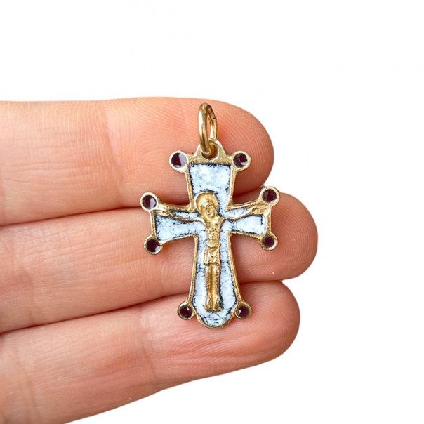 Romanesque cross pendant in bronze enamel