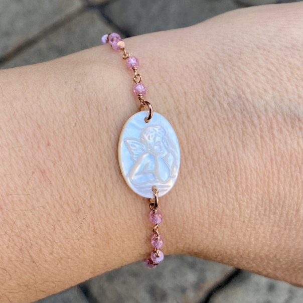Bracelet "I hold your hand" pink cubic zirconia