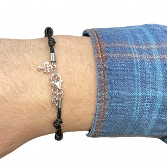 Rosary bracelet in leather and silver