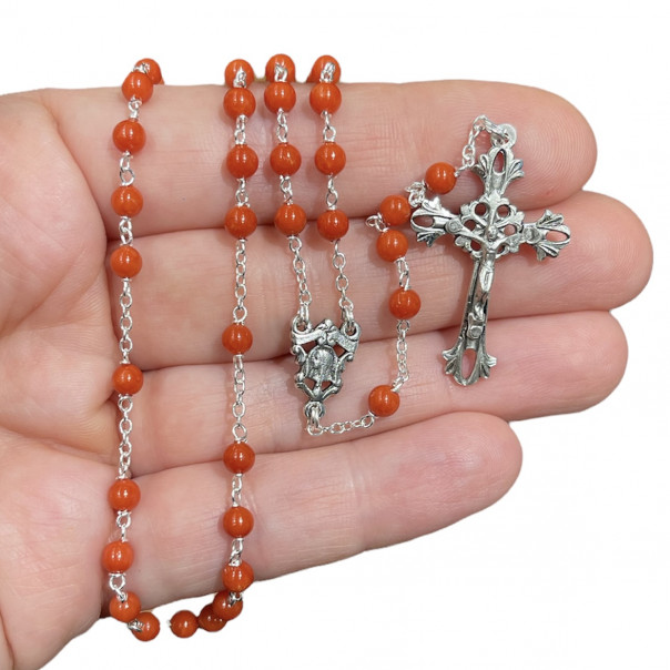 Rosary in silver and red coral