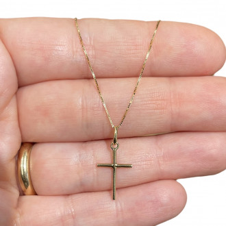 18K gold wire cross necklace