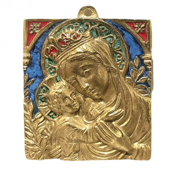 Madonna of tenderness in enamelled bronze