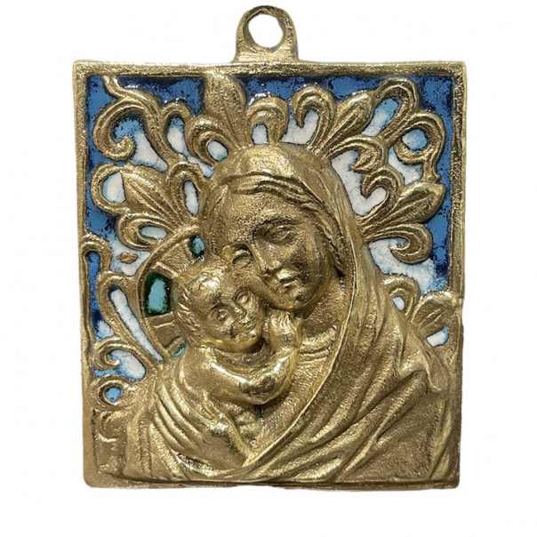 Madonna con bambino in bronzo smaltato