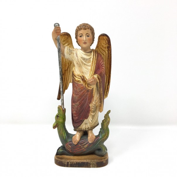 Saint Michael Romanesque wooden statue 20 cm
