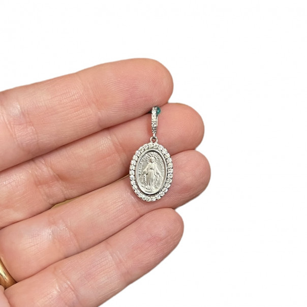 Medagalia Miracolosa argento contromaglia e retro zirconi