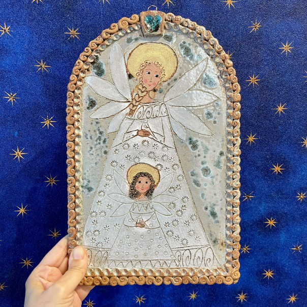 Guardian Angel Large stoneware altarpiece