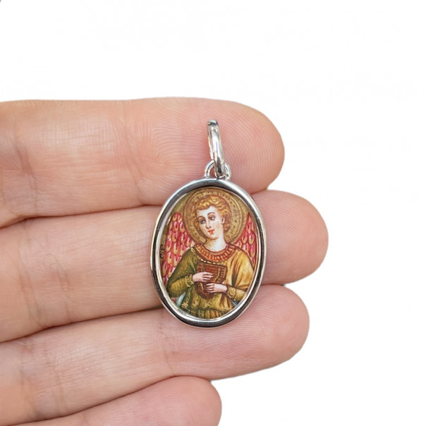 Hand illuminated musician angel medal
