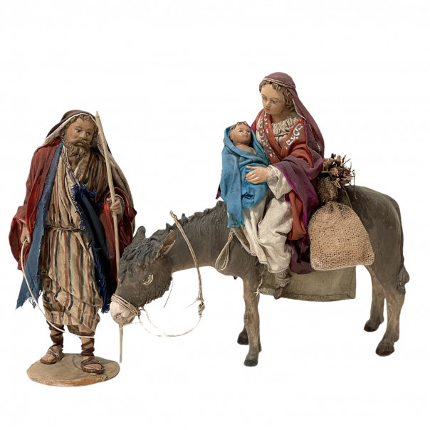 Flight into Egypt in terracotta with clothing by Angela Tripi