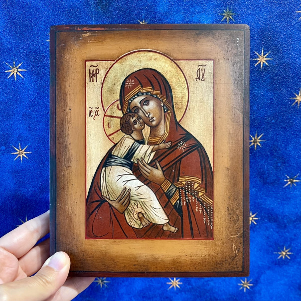 Hand painted icon Our Lady of Tenderness of Vladimir