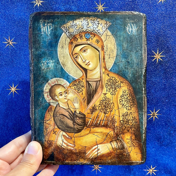Hand painted icon Madonna of the milk