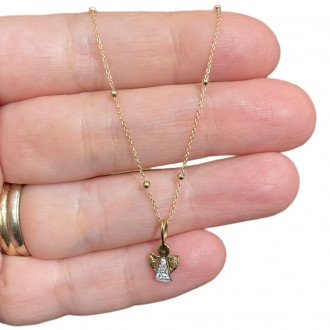 Chain with guardian angel in 10-karat gold and zircons