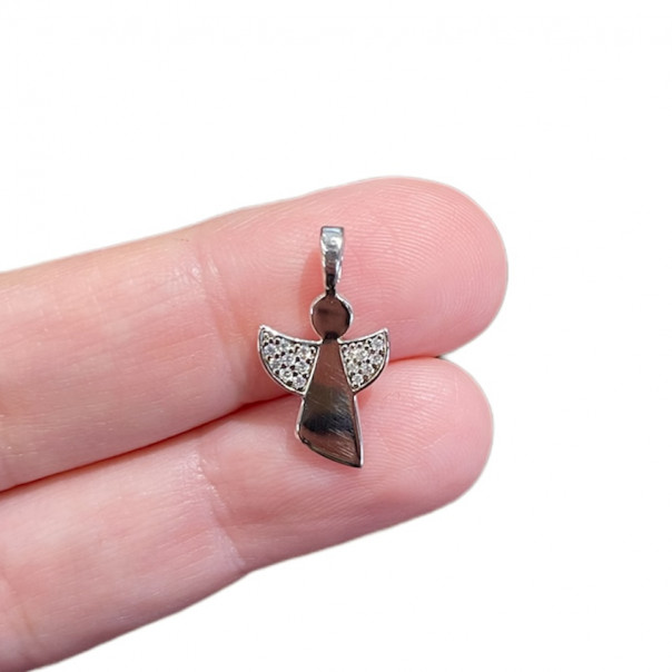 stylized guardian angel pendant in 925 silver and zircons