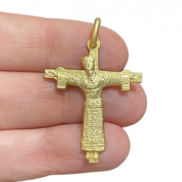 Holy Face of Lucca cross pendant in gilded silver