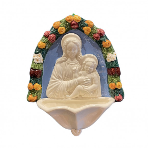 Holy water stoup in Della Robbia ceramic