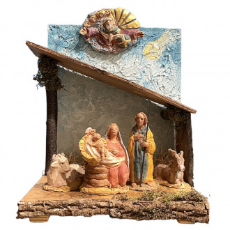 Presepe di Bologna Sacra Famiglia, asino e bue con capanna e